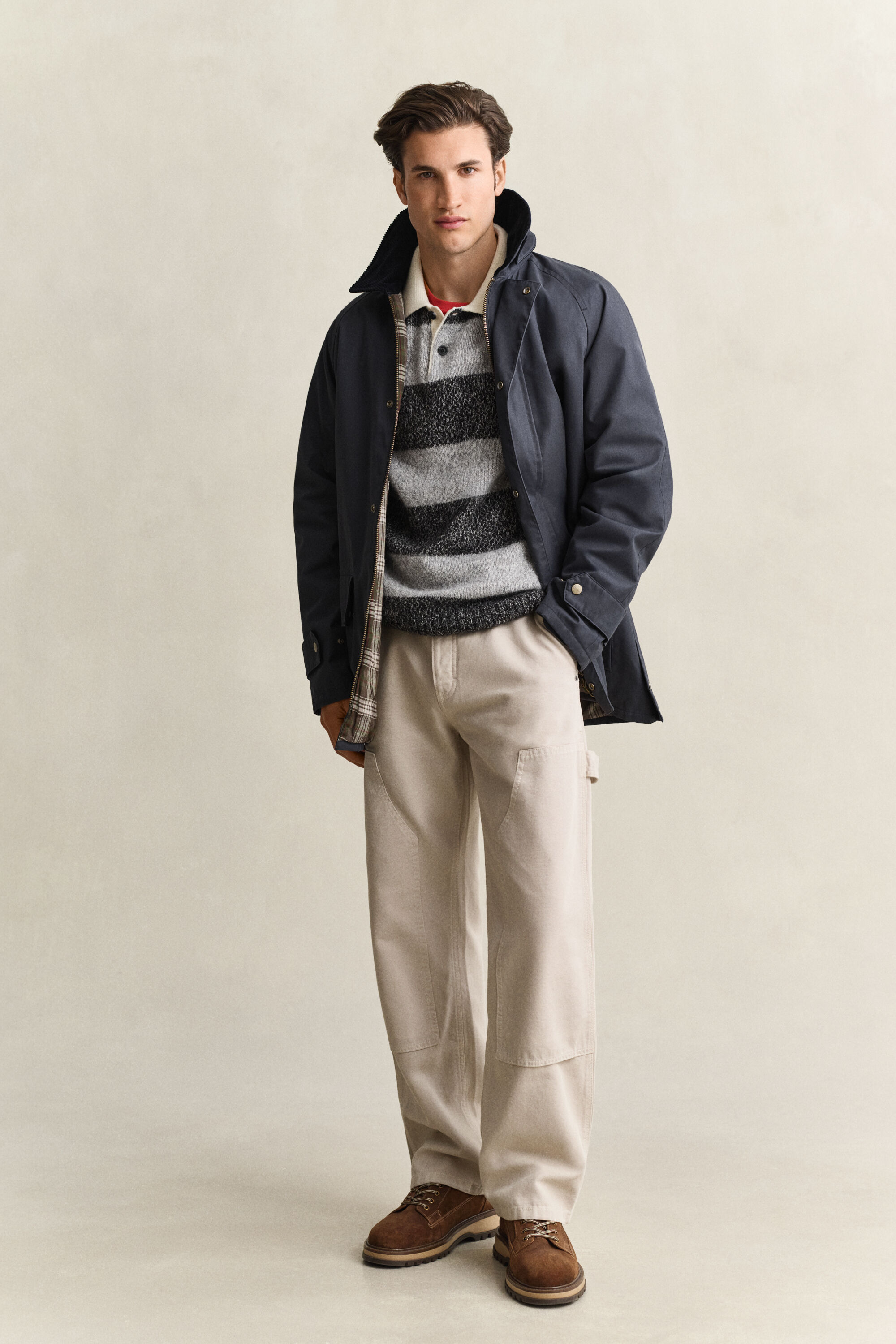 Striped Alpaca Wool Blend Polo Sweater