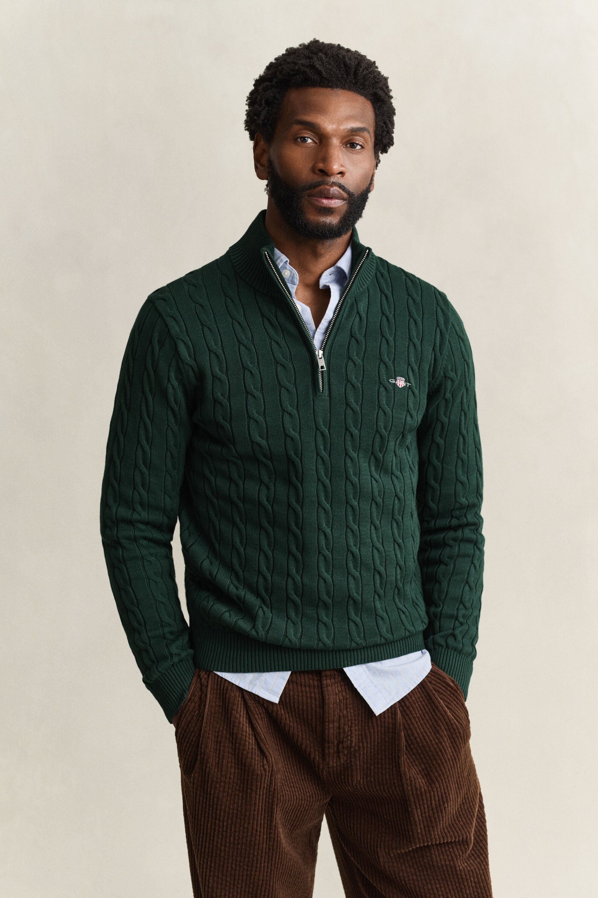 Cotton Cable Knit Half-Zip Sweater