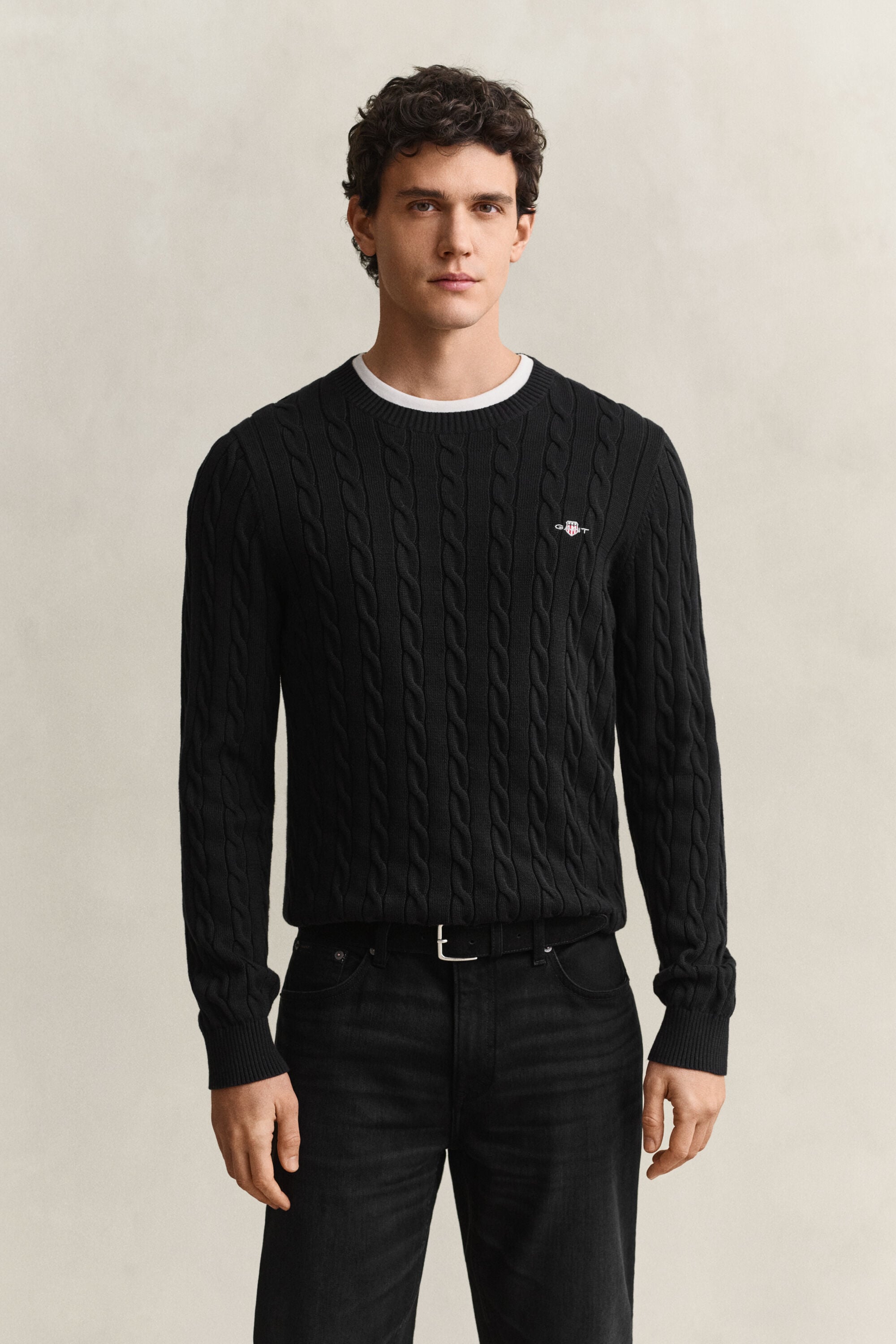 Cotton Cable Knit Crew Neck Sweater