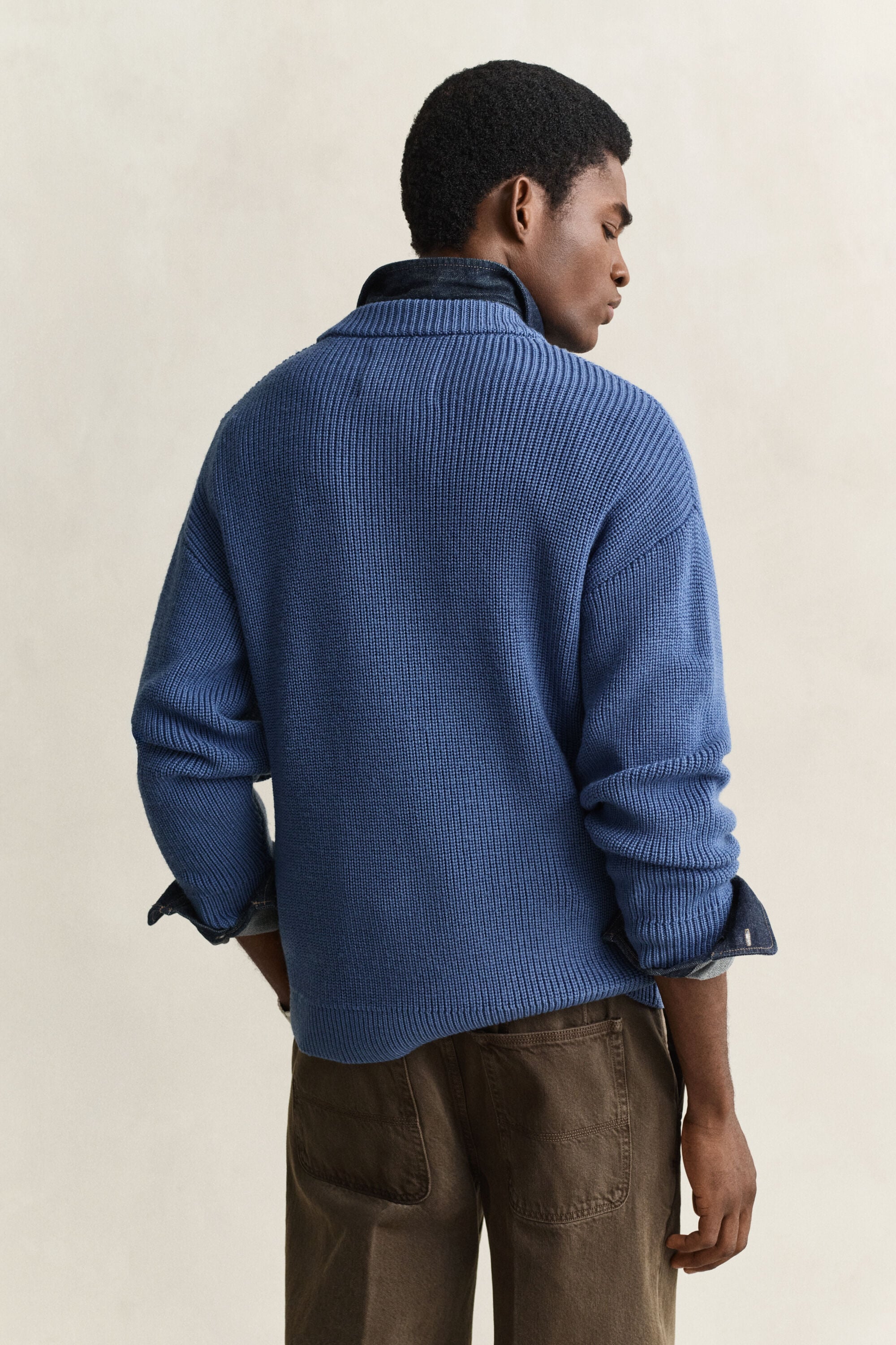 Ribbed Wool Zip Cardigan — BLUE HORIZON