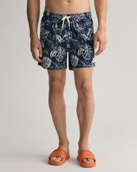 Classic Fit Tropical Leaves Print Swim Shorts