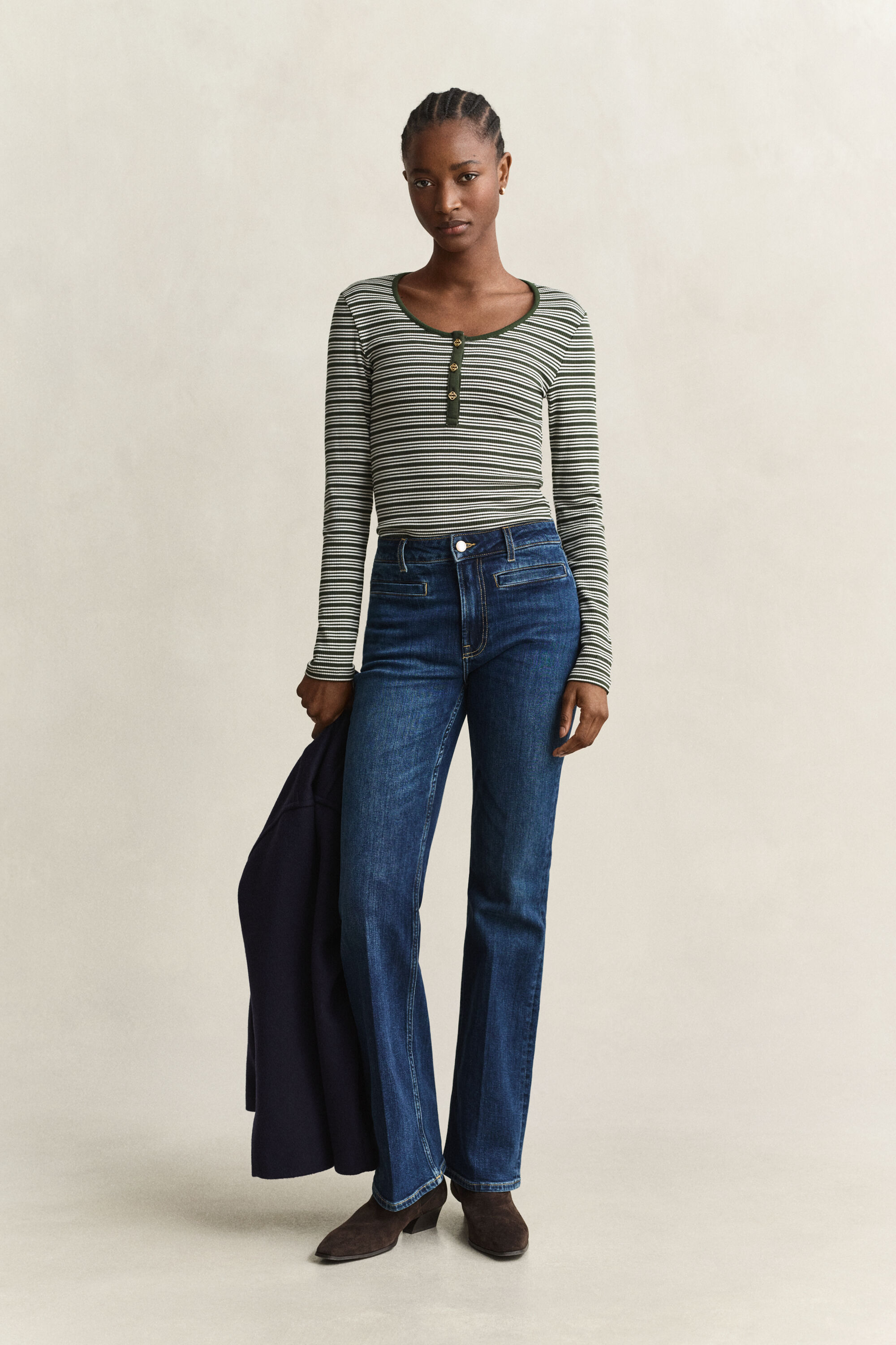 Ribbed Long Sleeve Henley Top