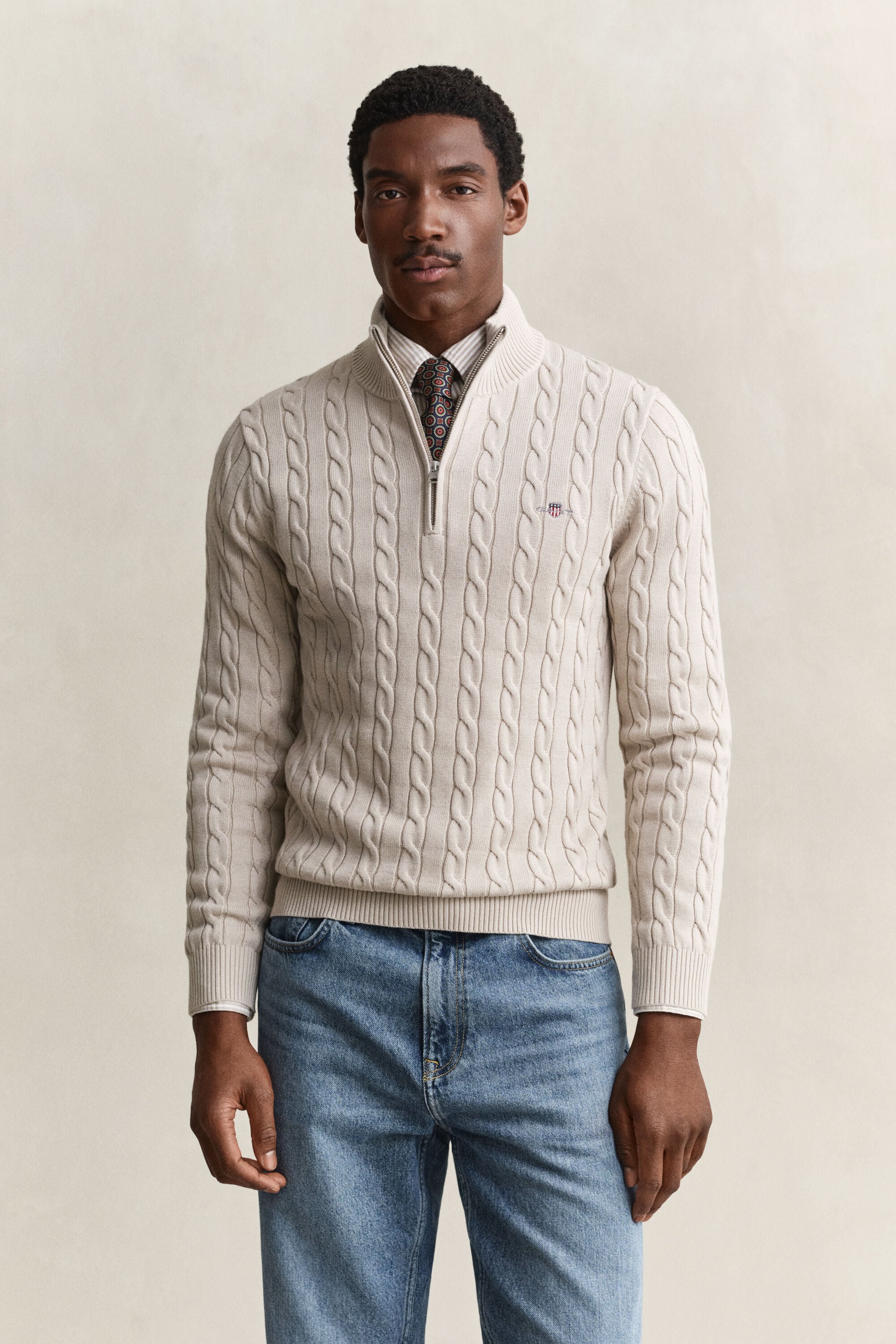 Cotton Cable Knit Half-Zip Sweater