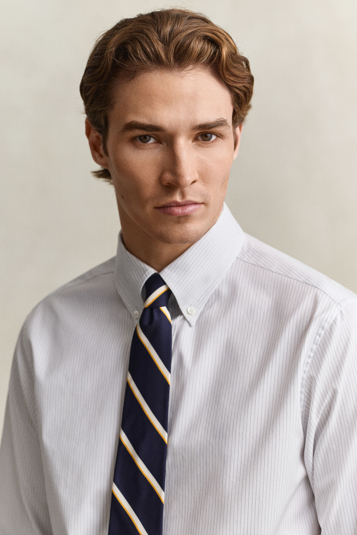 Striped Twill Dress Shirt — WHITE