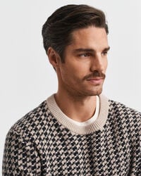 Two-Tone Textured Crew Neck Sweater