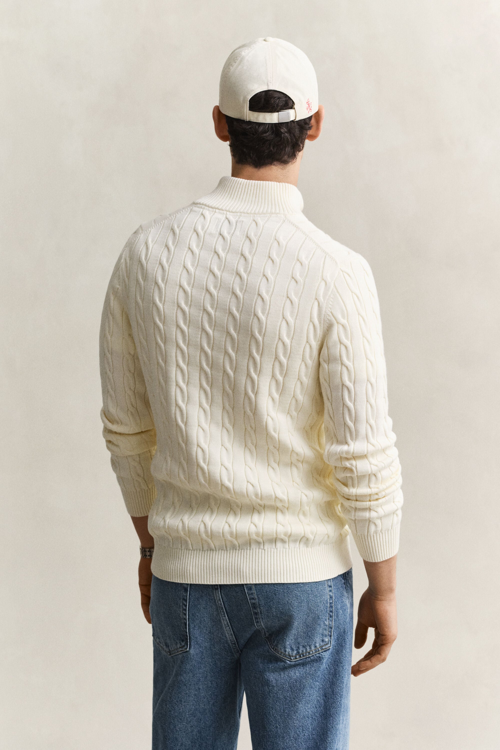 Cotton Cable Knit Half-Zip Sweater