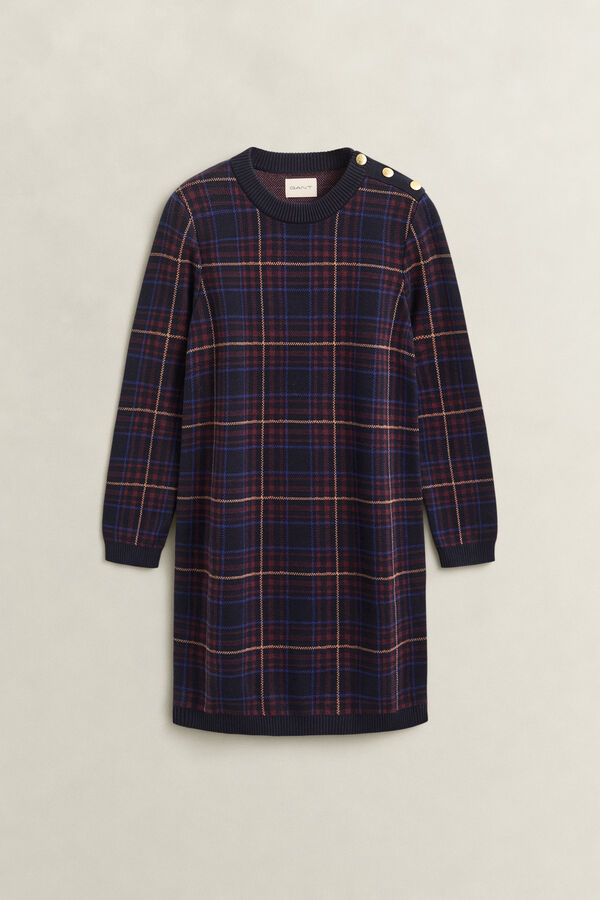 Knitted Check Dress — EVENING BLUE