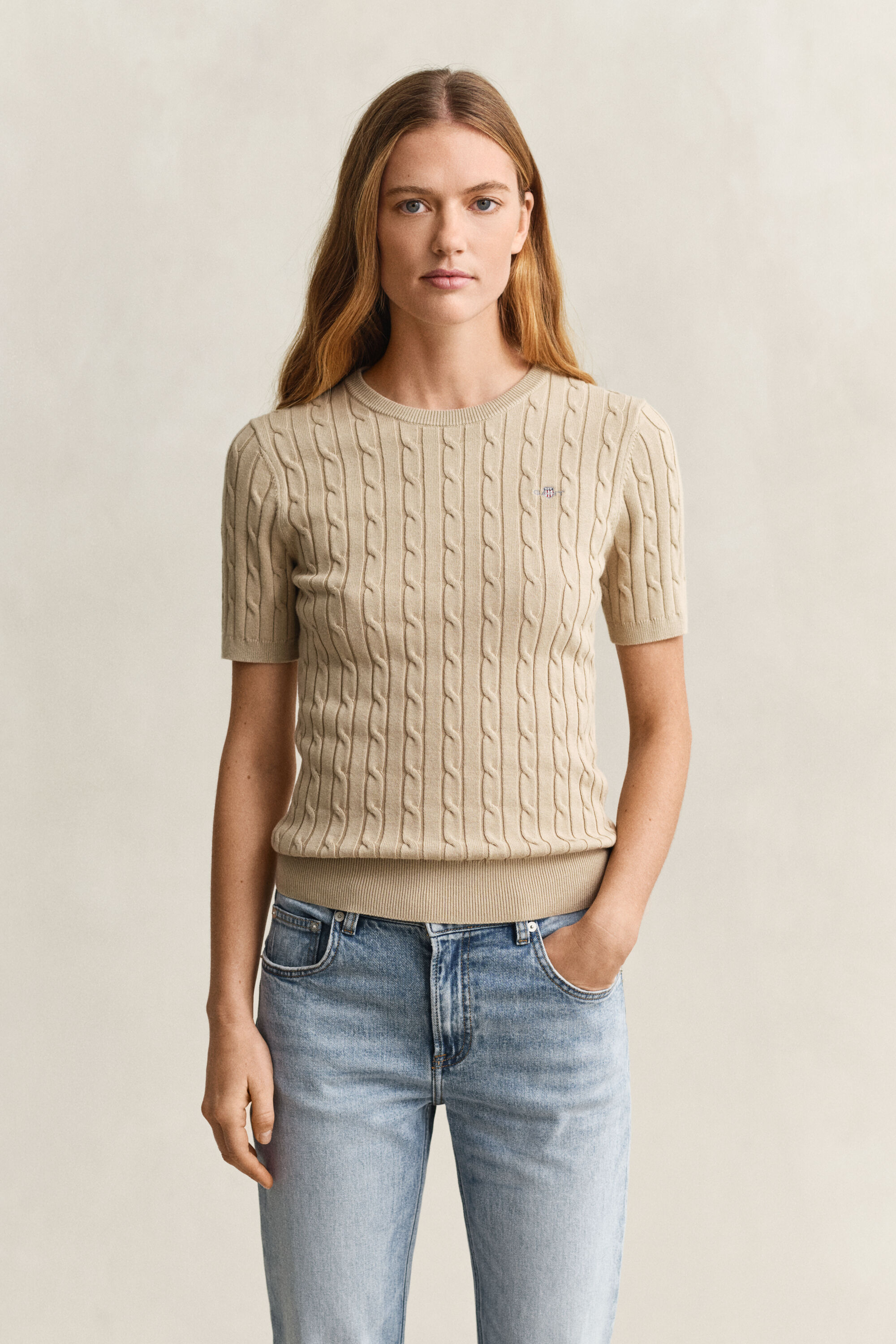 Cable Knit Short Sleeve Sweater