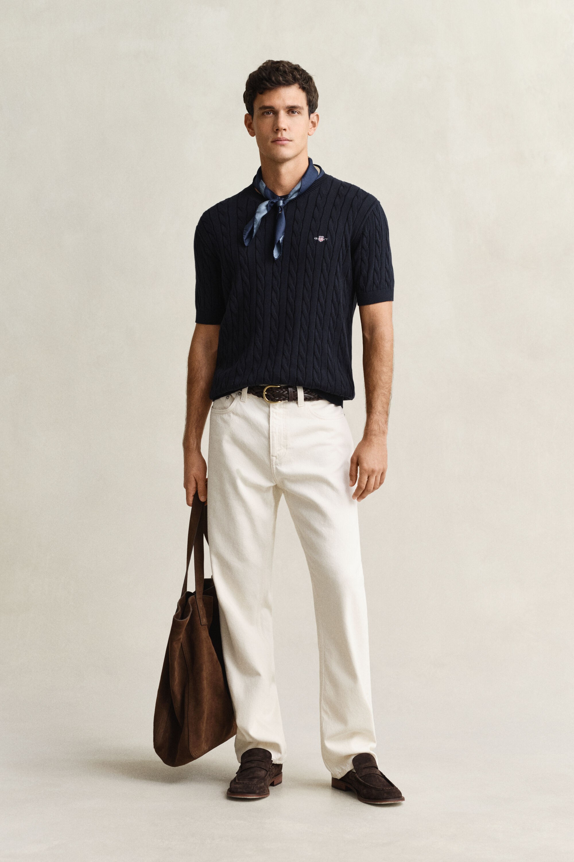 Cotton Cable Knit Short Sleeve Sweater