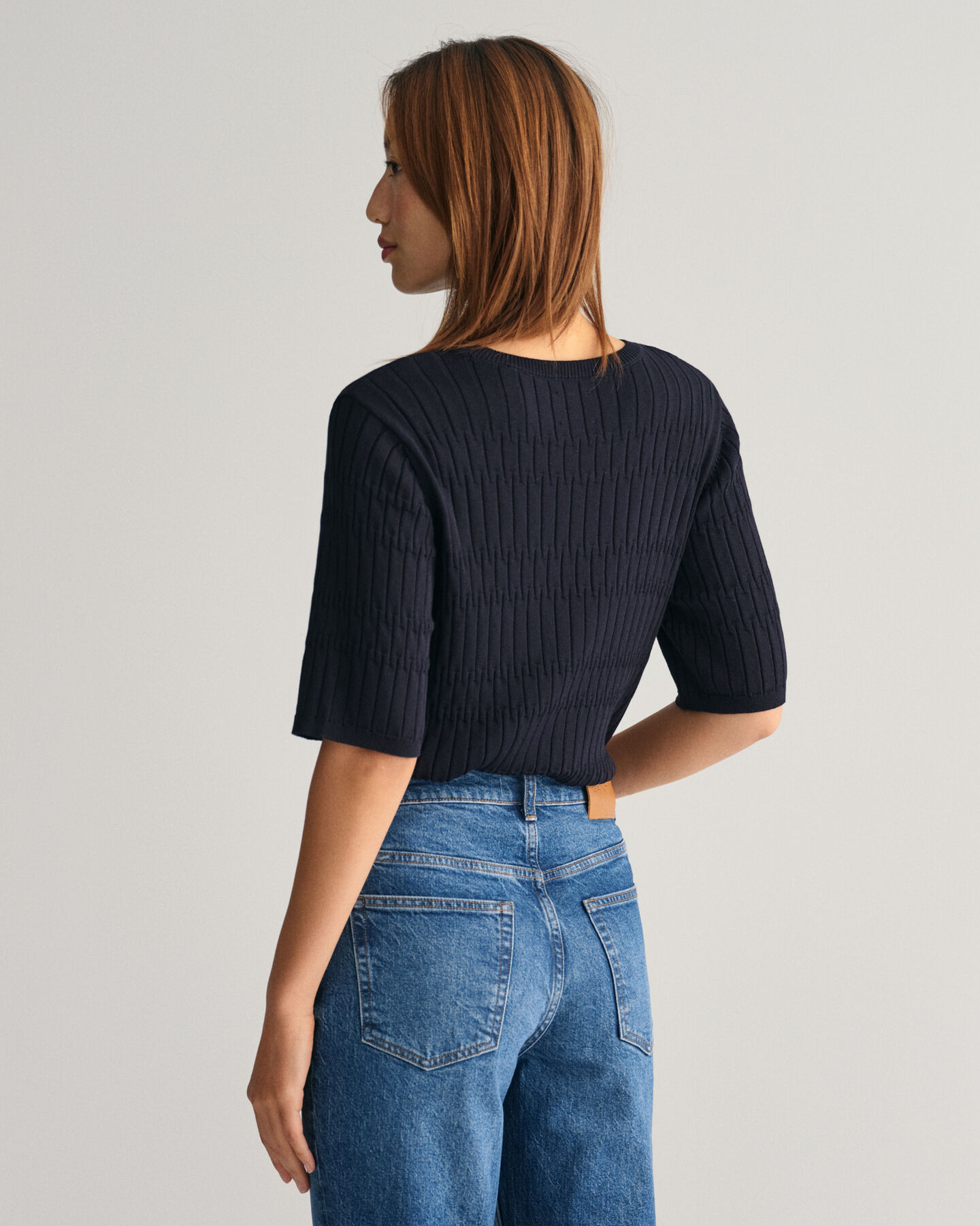 Textured Short Sleeve Crew Neck Sweater