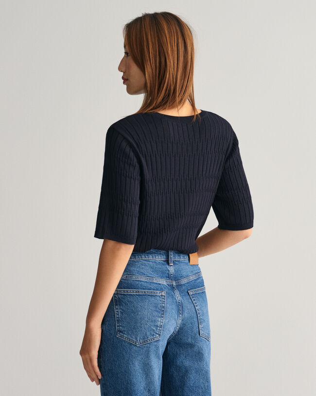 Textured Short Sleeve Crew Neck Sweater