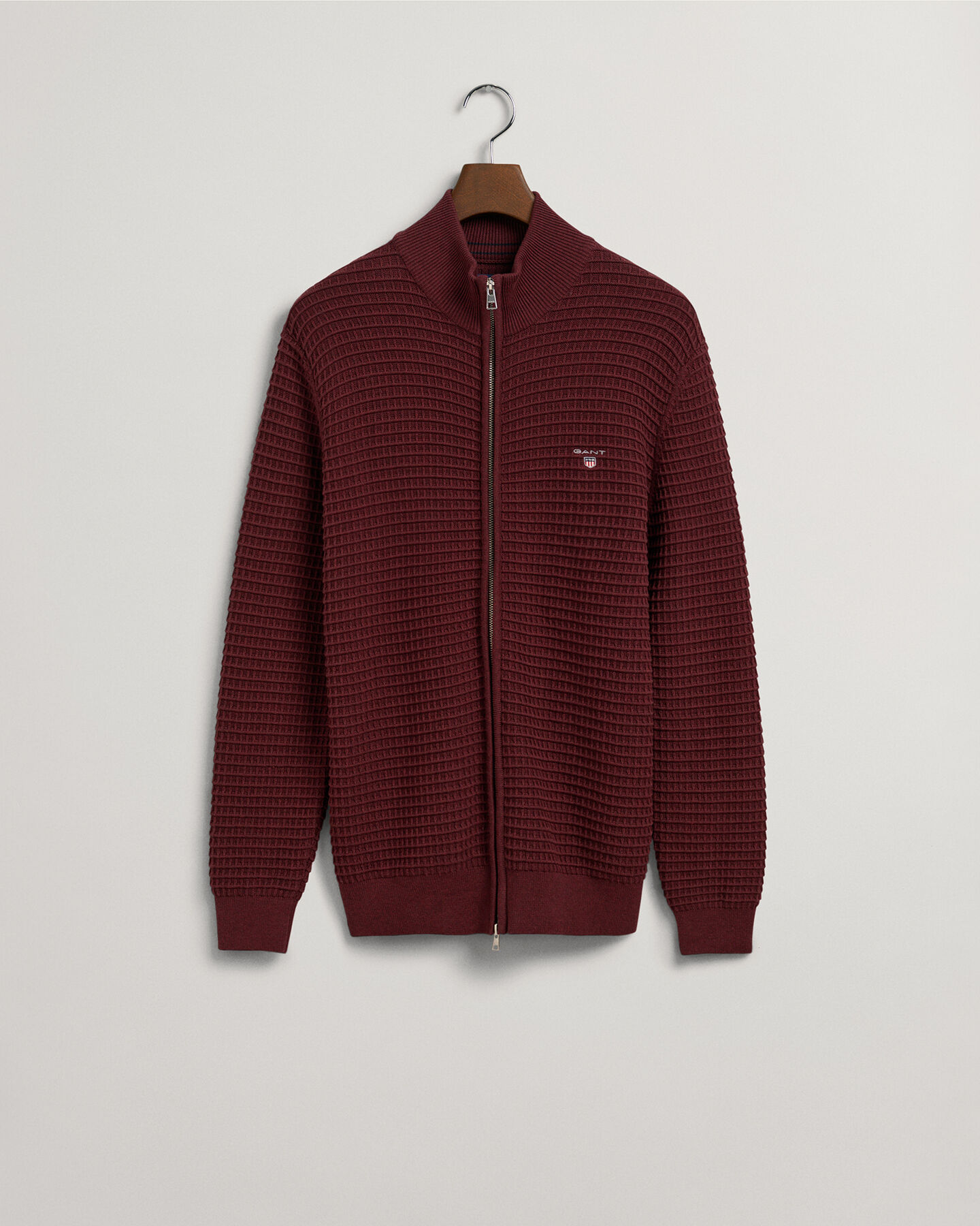 Cotton Texture Full-Zip Sweater