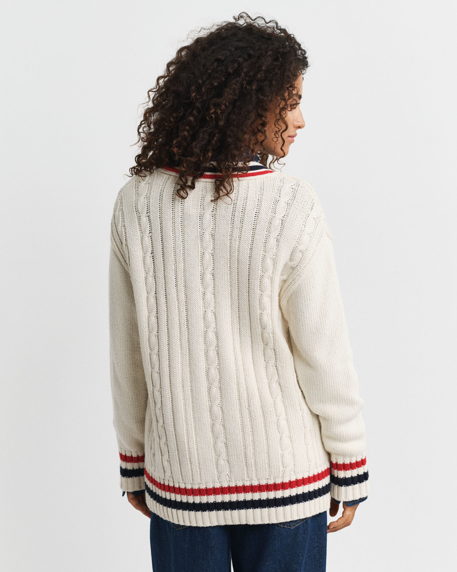 Gant Varsity Cable Knit V-Neck Cardigan