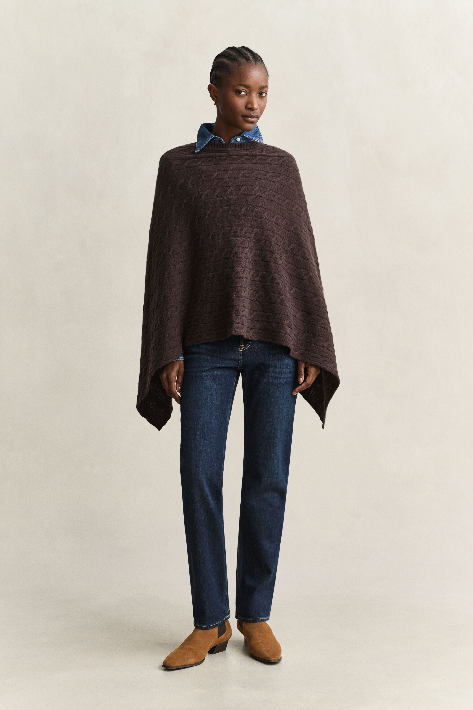 Wool Cable Knit Poncho
