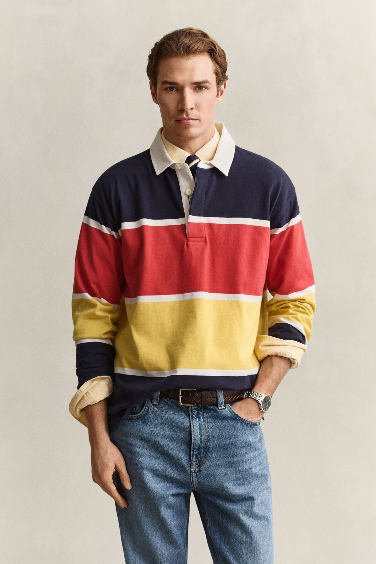 Relaxed Striped Rugger — EVENING BLUE