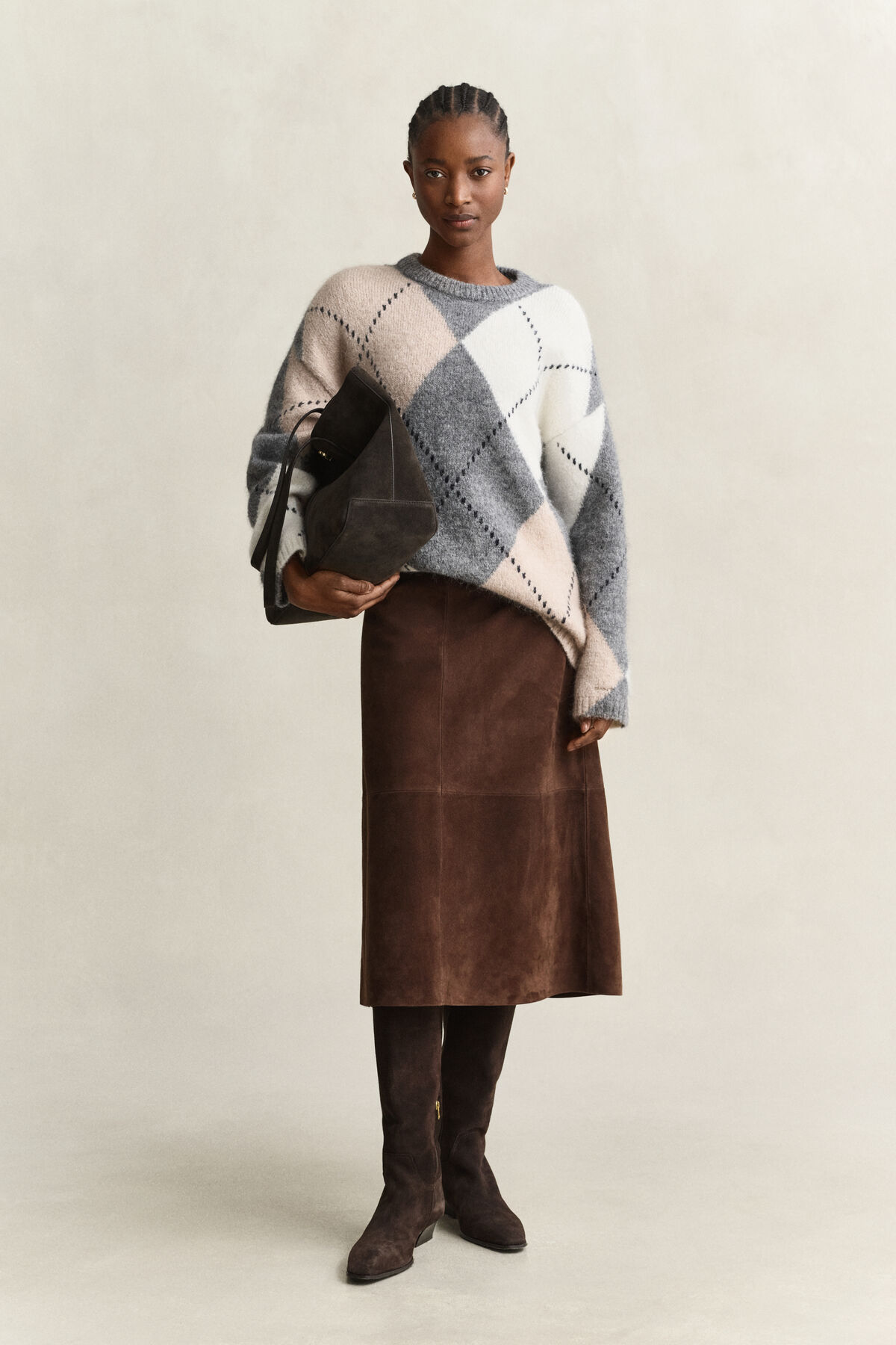 Alpaca Wool Blend Argyle Sweater — DUSKY ANTHRACITE