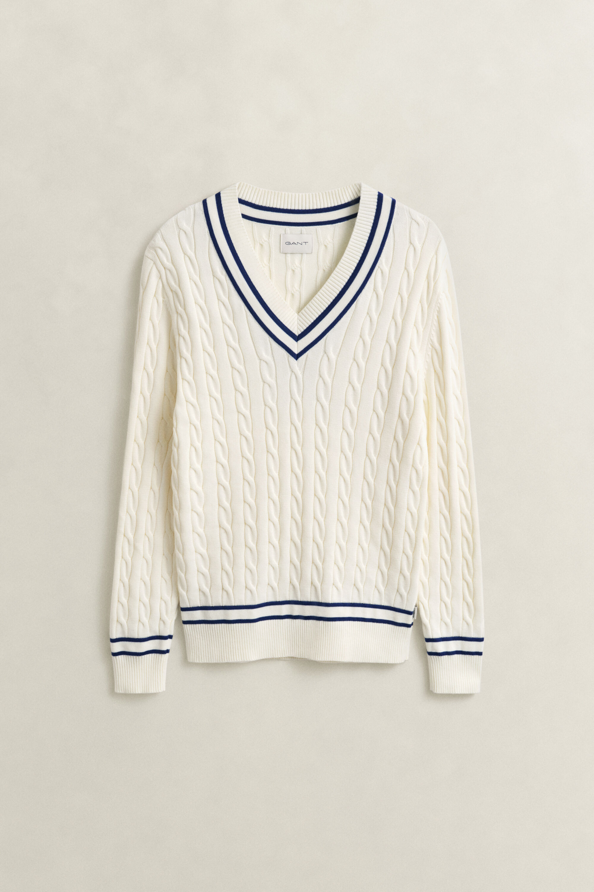 Cotton Cable Knit V-Neck Sweater
