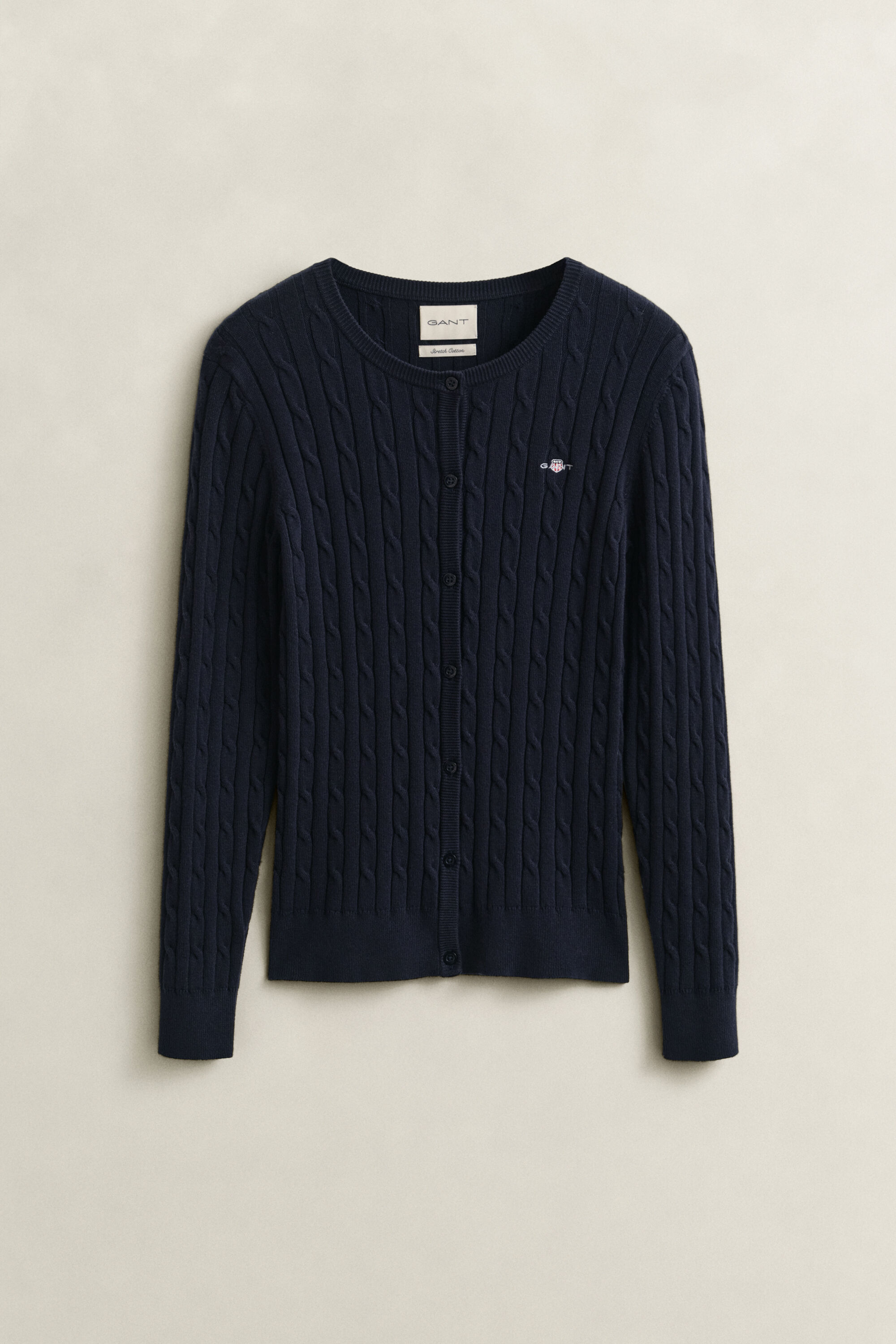 Stretch Cotton Cable Knit Cardigan