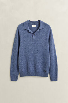 Wool Blend Nepps Polo Sweater — BLUE HORIZON 1