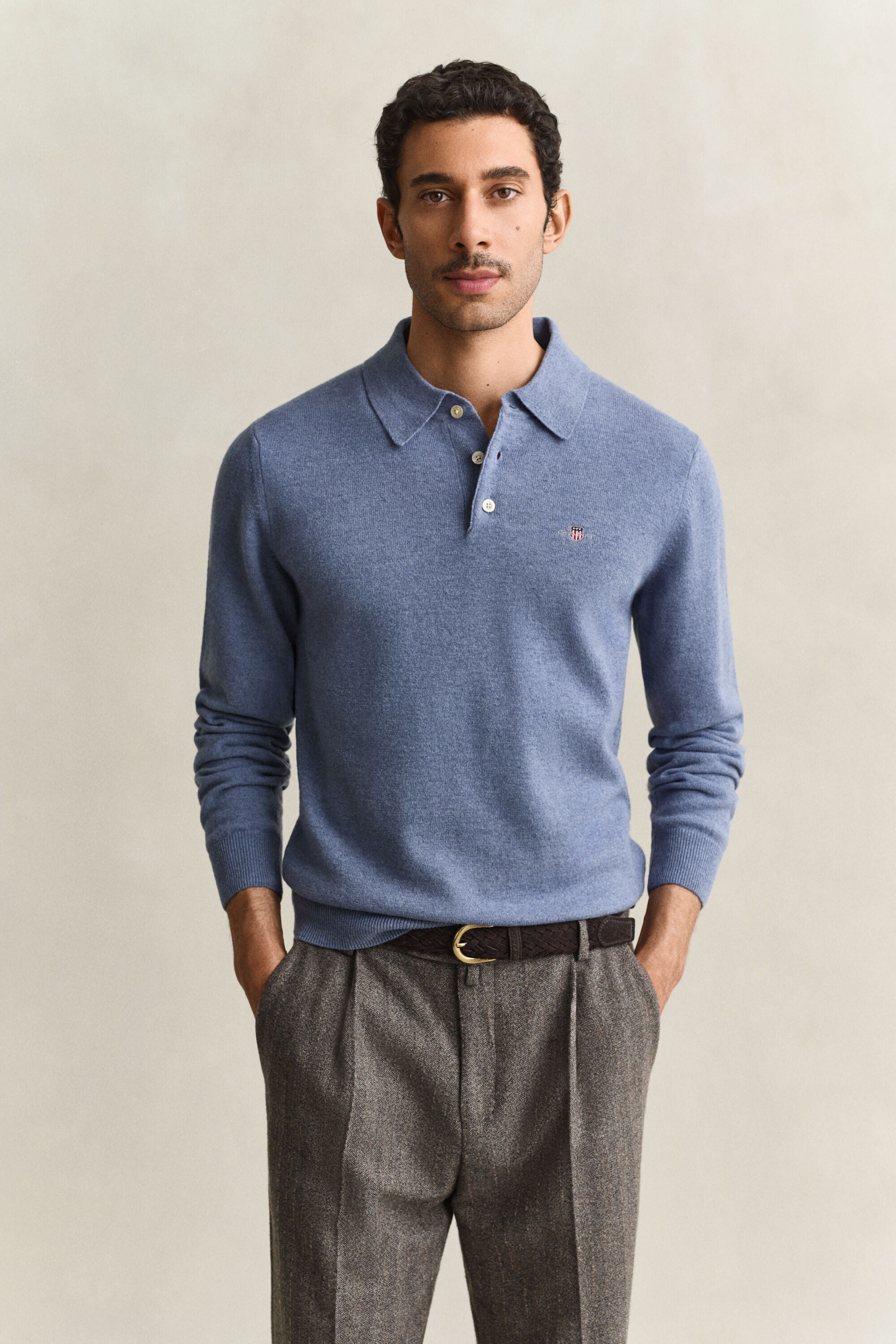 Superfine Lambswool Polo Sweater — BLUE HORIZON