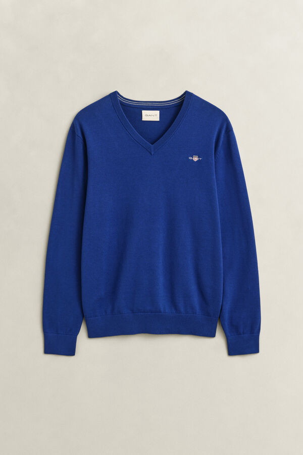 Cotton V-Neck Sweater — CRISP BLUE