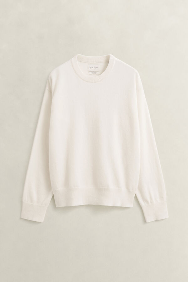 Superfine Lambswool Crew Neck Sweater — CREAM
