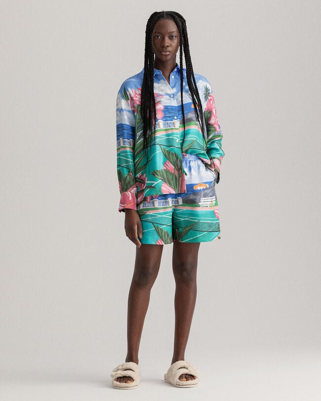 Scenery Print Drawstring Shorts