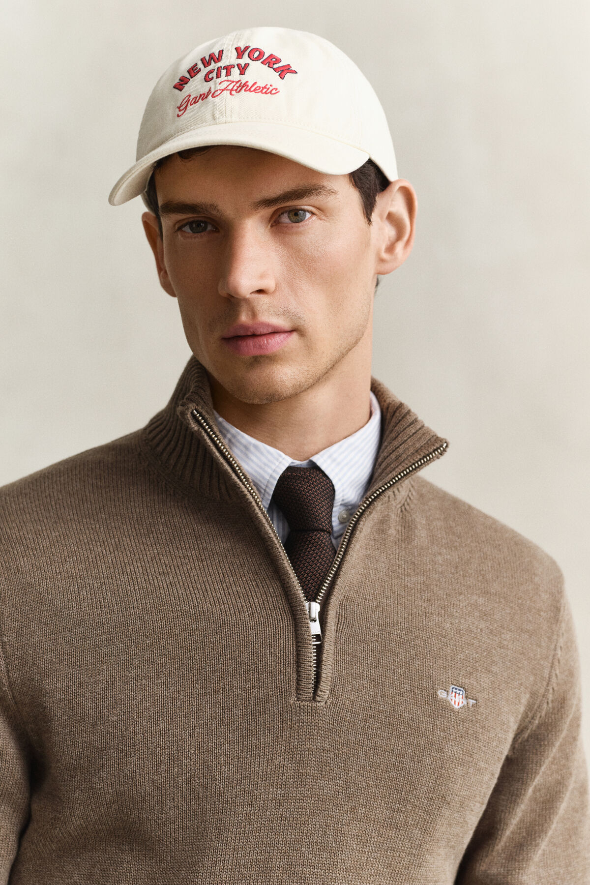 Casual Cotton Half-Zip Sweater — DK HAZELNUT MELANGE
