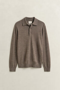 Extra Fine Merino Wool Polo Sweater — DK HAZELNUT MELANGE 1
