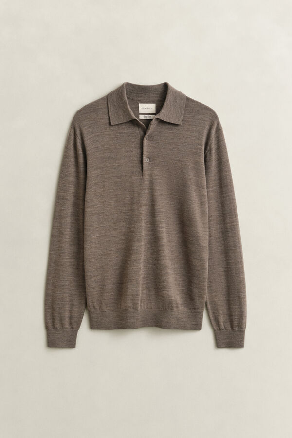 Extra Fine Merino Wool Polo Sweater — DK HAZELNUT MELANGE