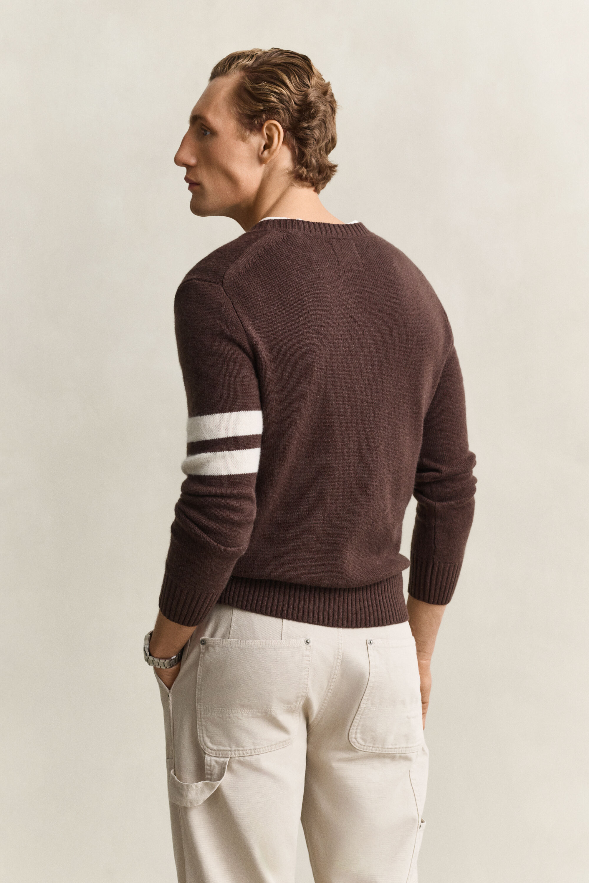 Striped Cashmere V-Neck Sweater — BLACK BROWN