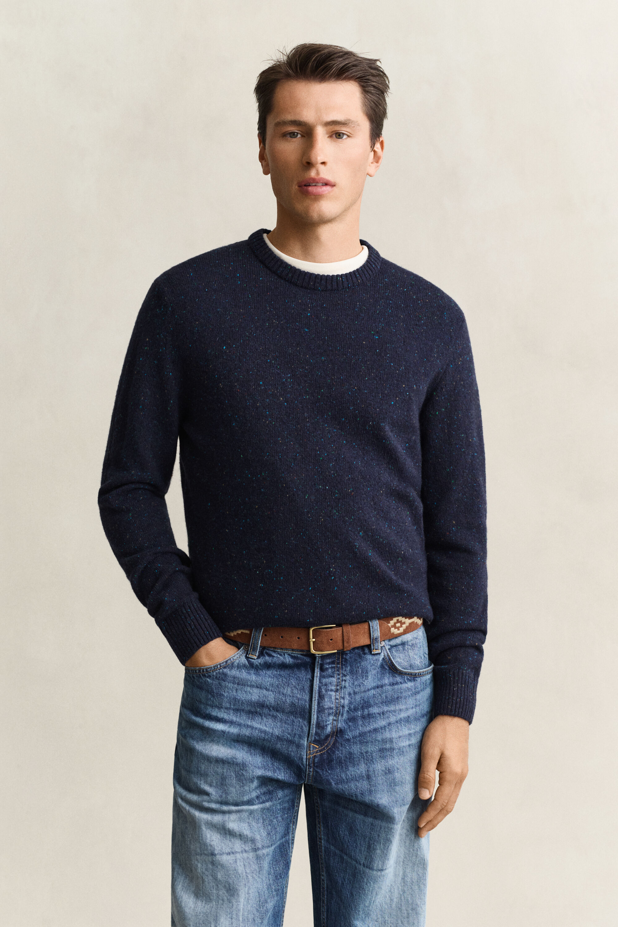 Wool Blend Nepps Crew Neck Sweater