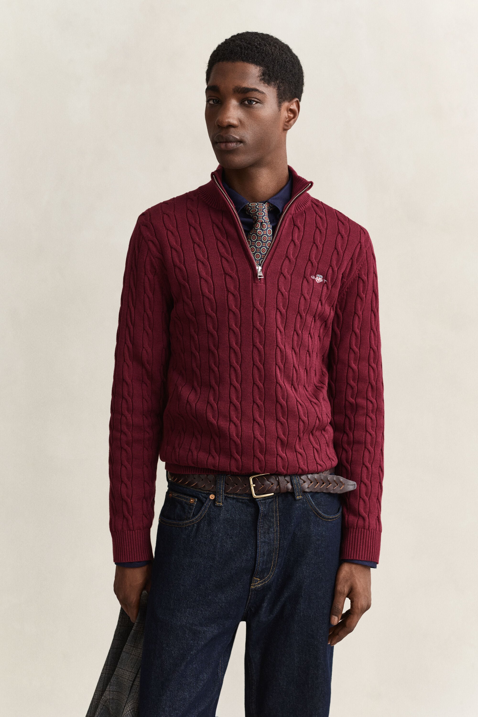 Cotton Cable Knit Half-Zip Sweater