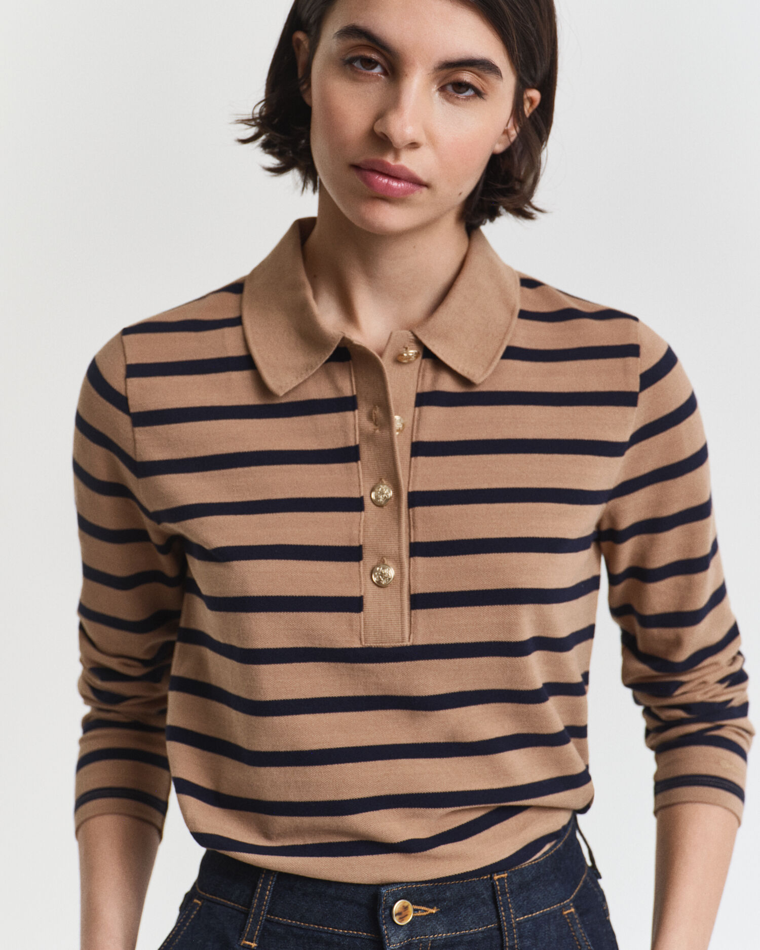 Breton Striped Long Sleeve Piqué Polo Shirt