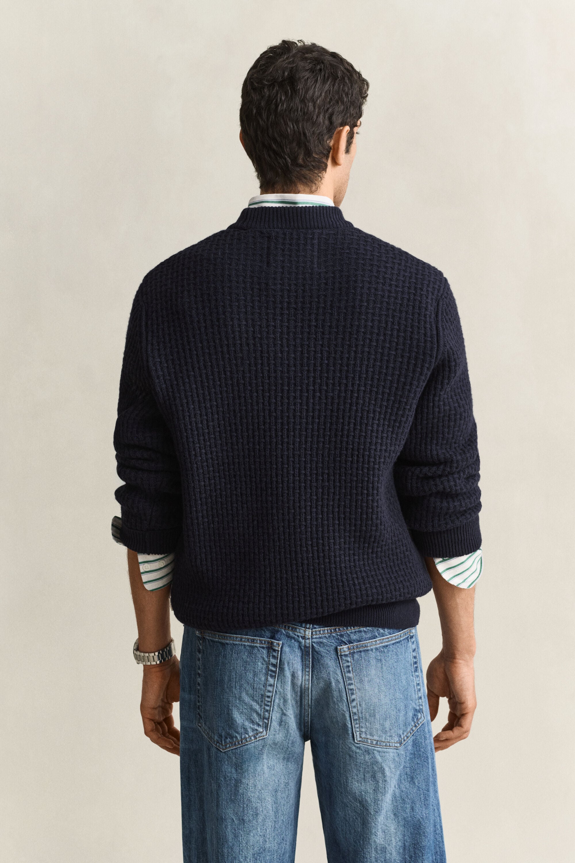 Textured Cotton Wool Mock Neck Sweater