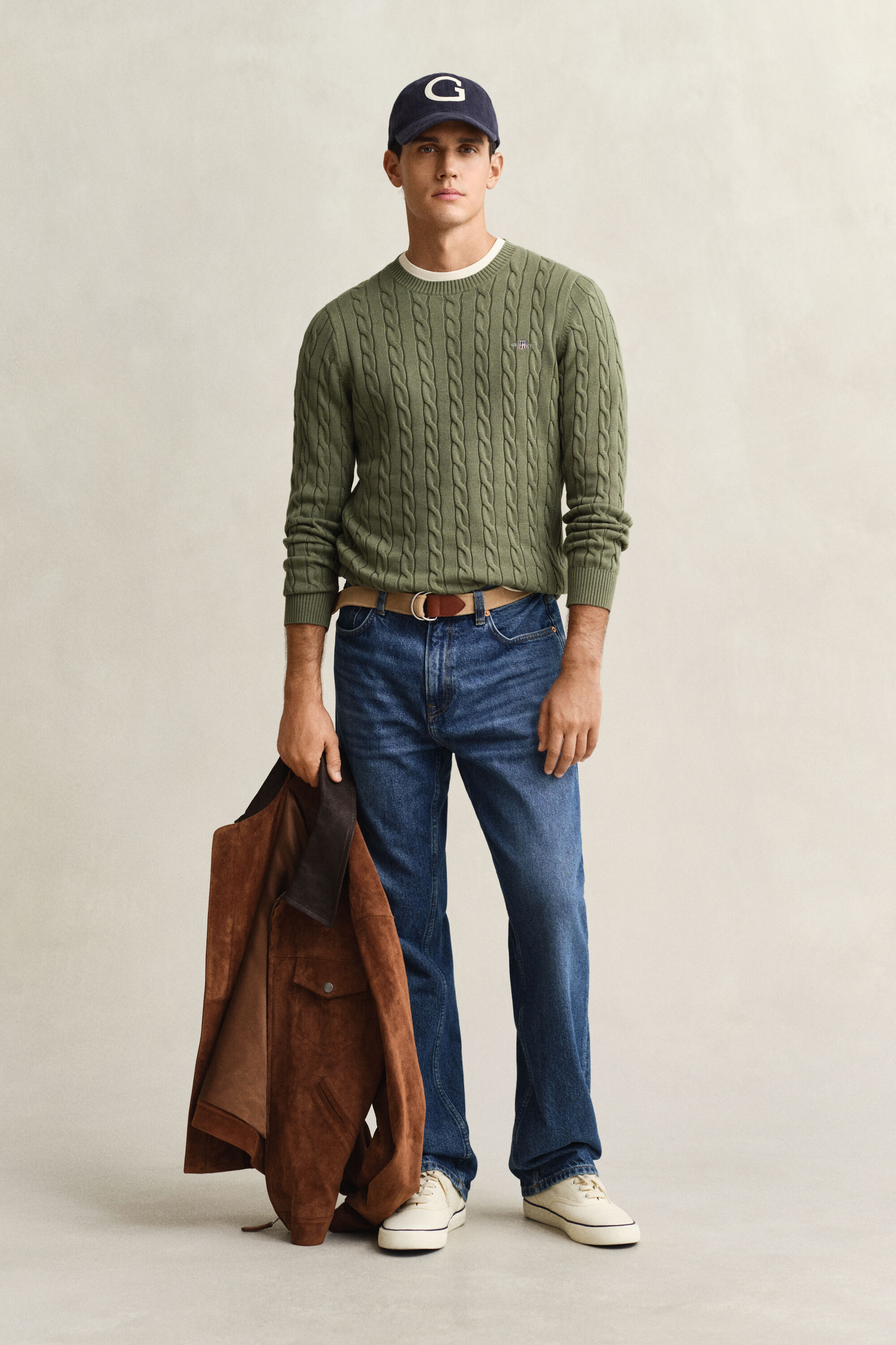 Cotton Cable Knit Crew Neck Sweater