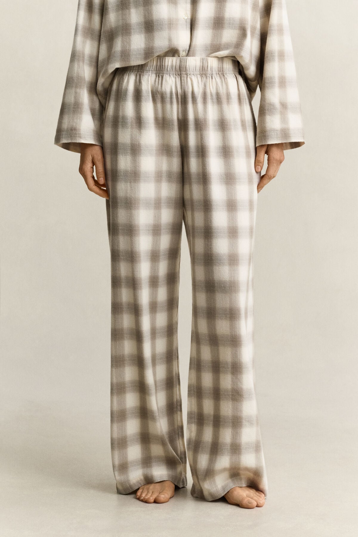 Checked Flannel Pajama Set — MIST TAUPE