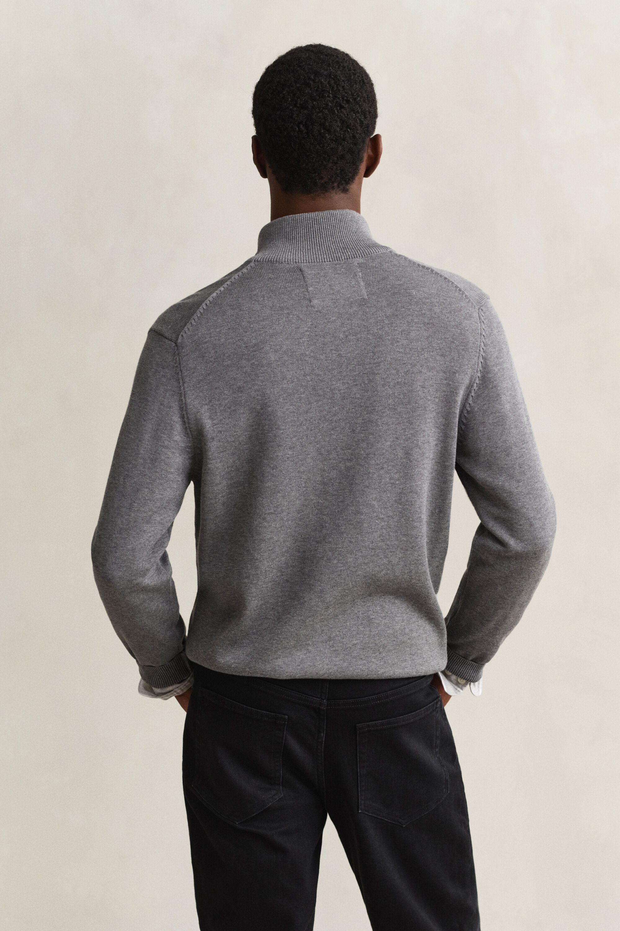 Casual Cotton Zip Cardigan — DARK GREY MELANGE