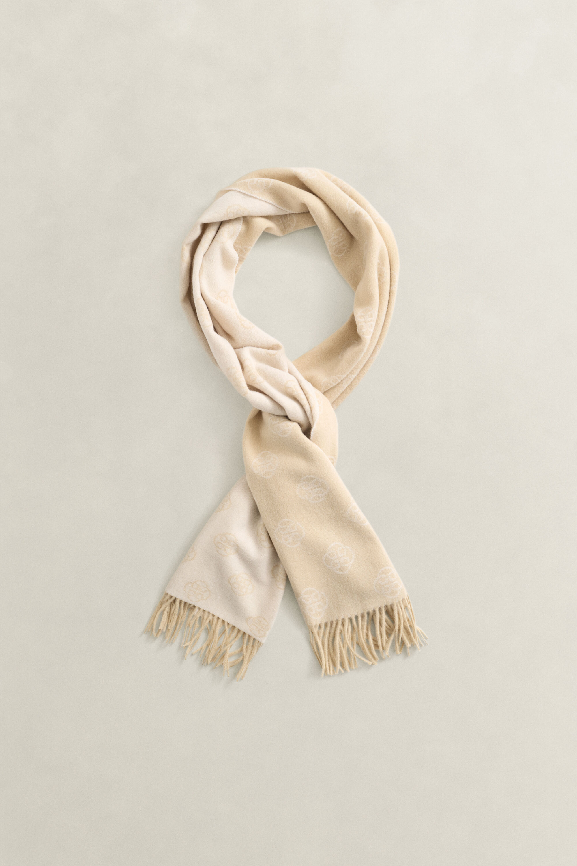 Monogram Wool Scarf — OAT BEIGE