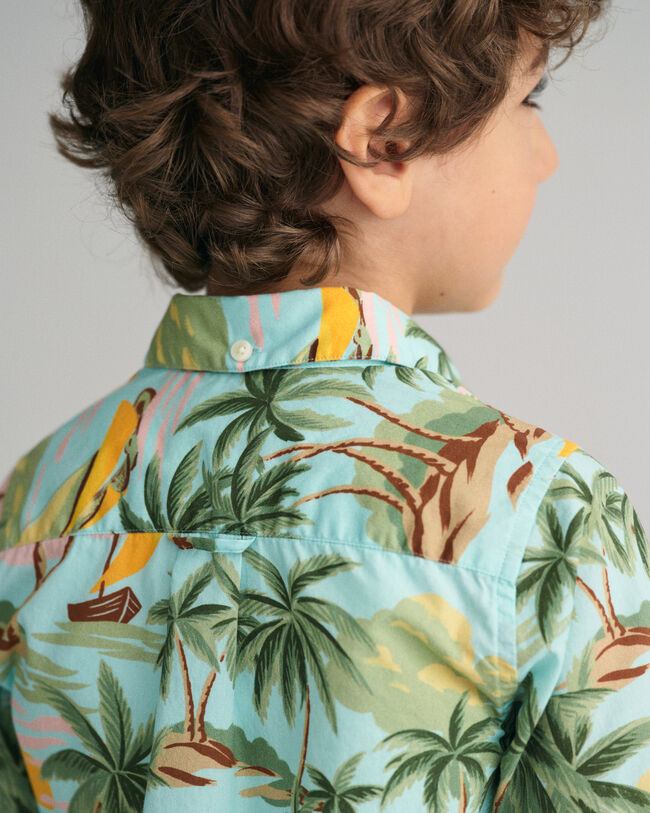Kids Palm Print Cotton Short Sleeve Shirt