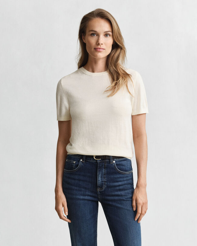 Lightweight Knit Short Sleeve Crew Neck Sweater