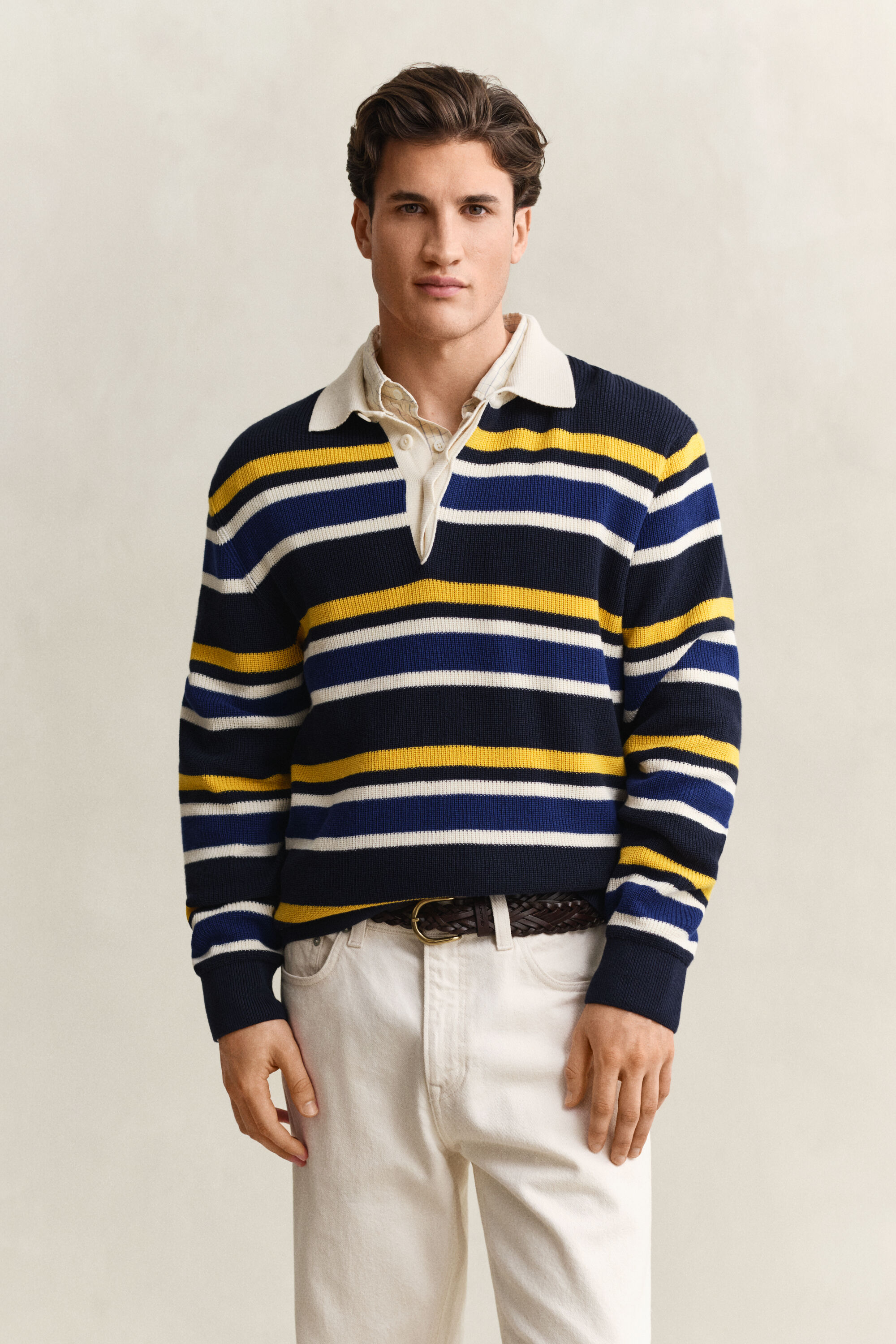 Striped Rib Polo Sweater