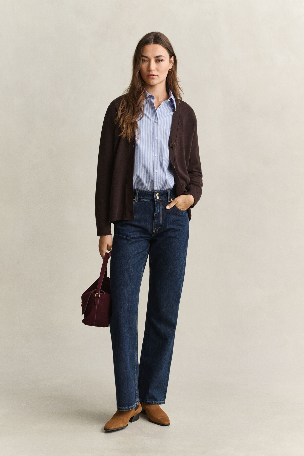 Superfine Lambswool Cardigan — DEEP BROWN
