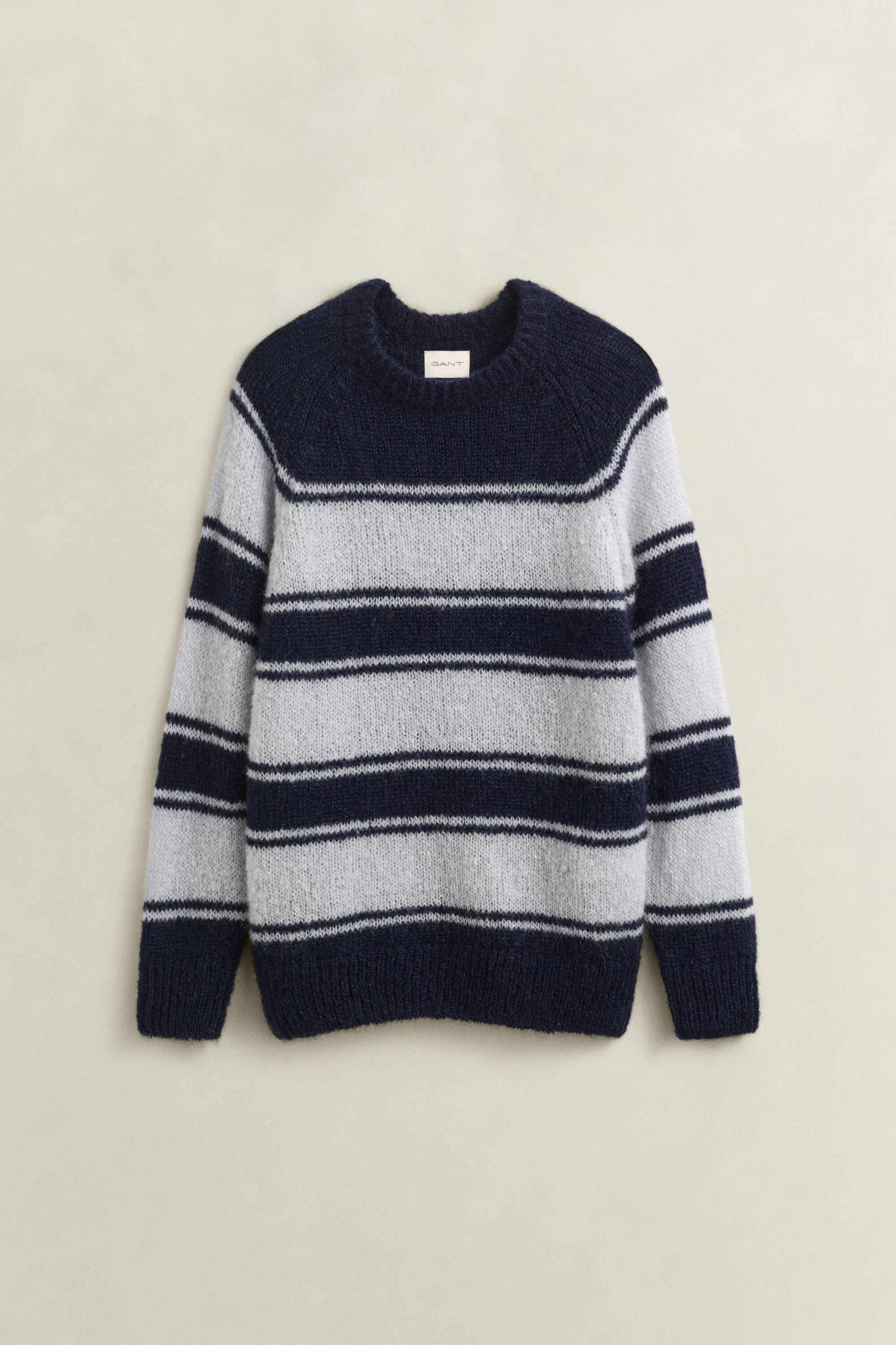 Striped Mohair Blend Crew Neck Sweater — EVENING BLUE