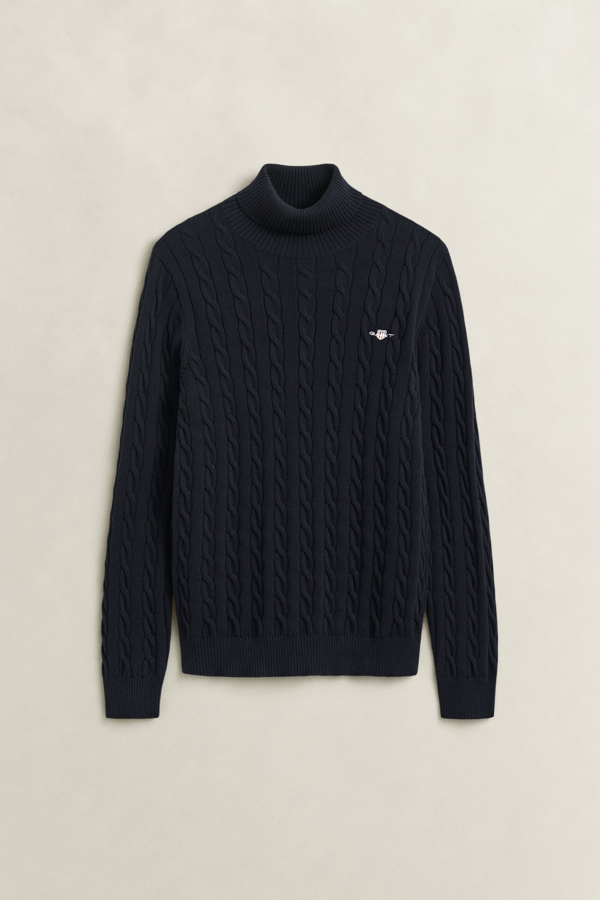 Cotton Cable Knit Turtleneck Sweater — EVENING BLUE