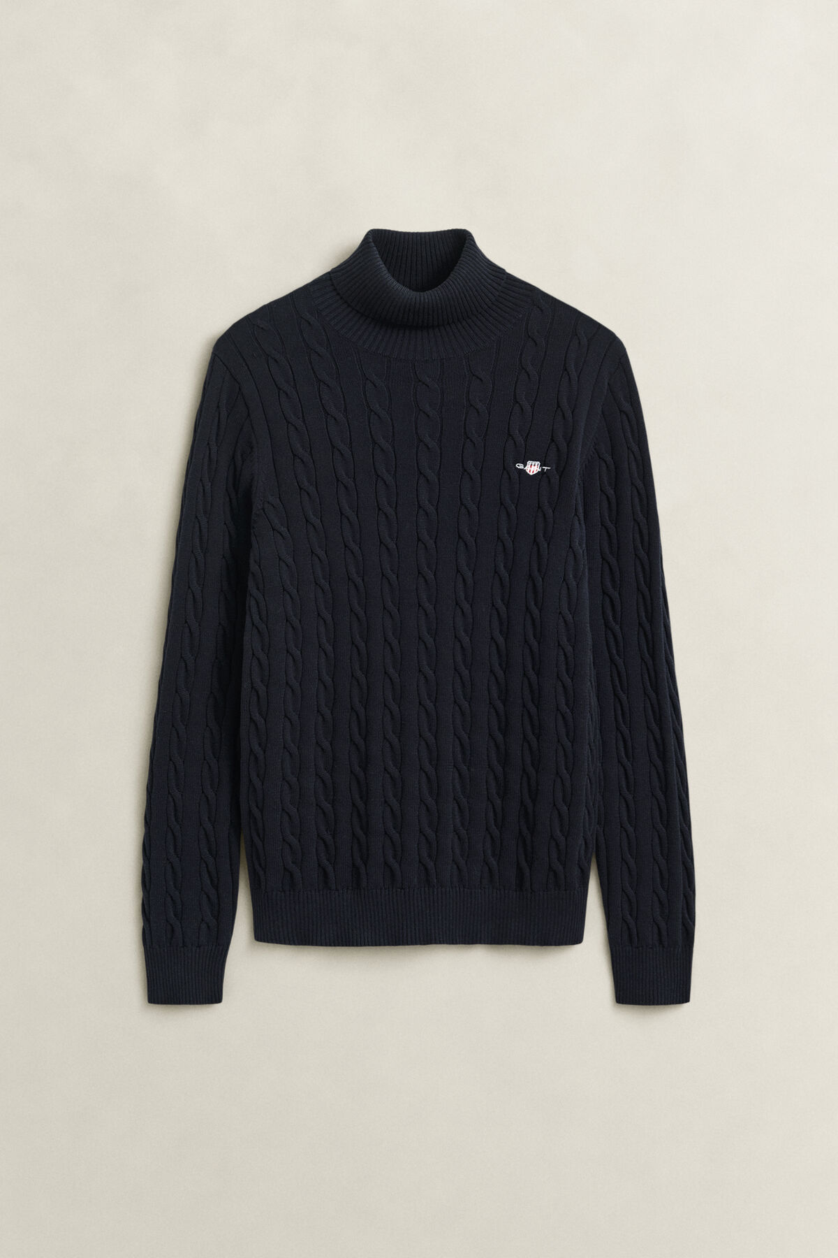 Cotton Cable Knit Turtleneck Sweater — EVENING BLUE
