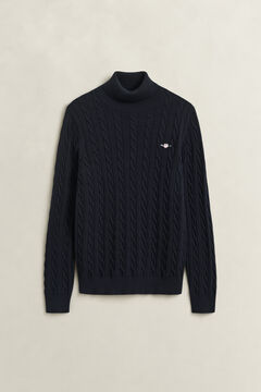 Cotton Cable Knit Turtleneck Sweater — EVENING BLUE 1