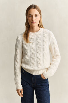 Wool Blend Cable Knit Sweater — CREAM 6