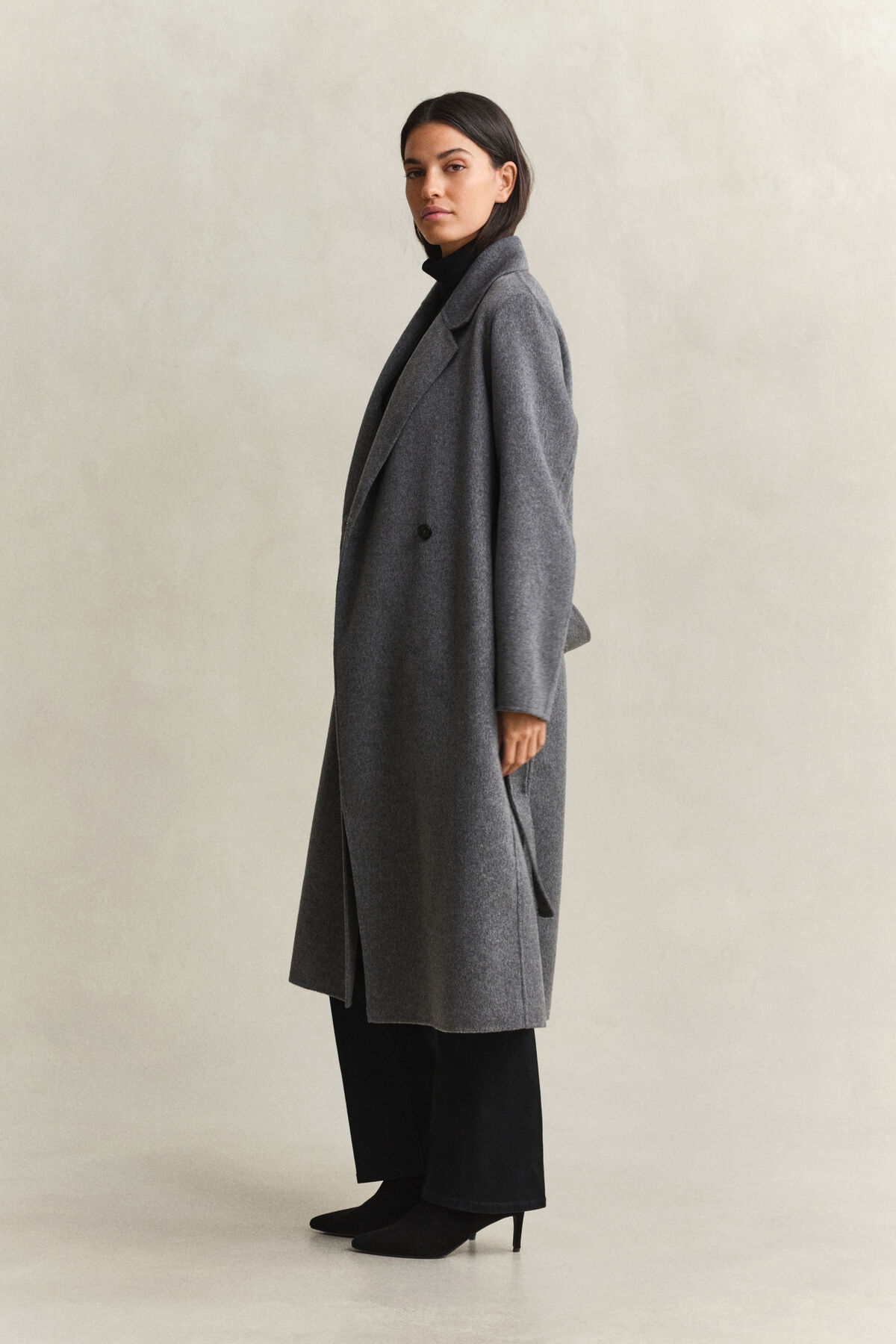 Handstitched Belted Coat — CHARCOAL MELANGE