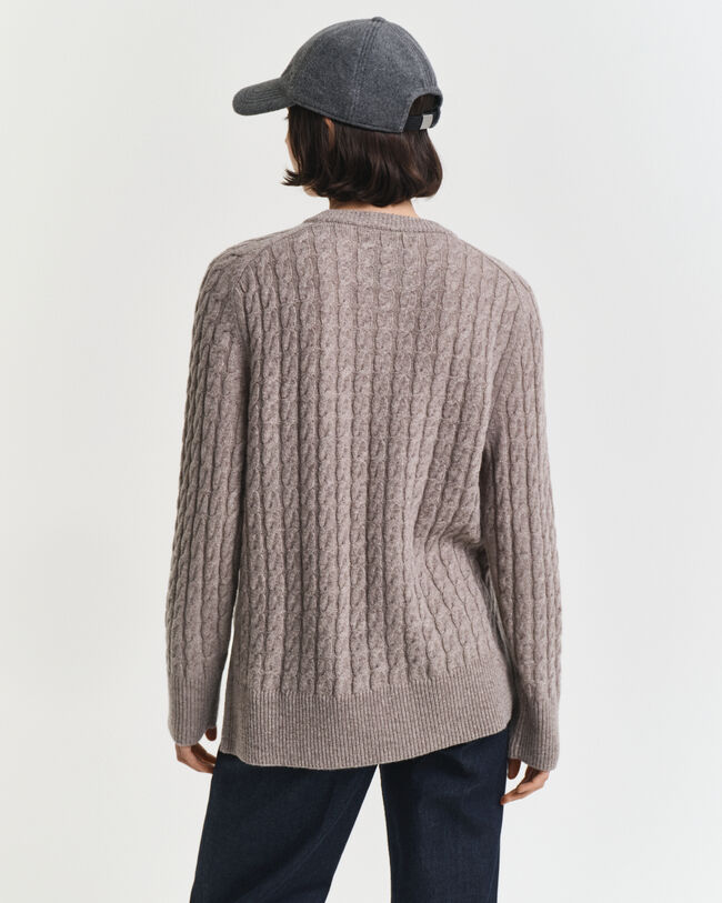Wool Cable Knit Crew Neck Sweater